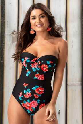 Reef Padded Strapless Underwired Swimsuit - Black/Red
