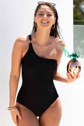 Space One Shoulder Control Swimsuit - Black