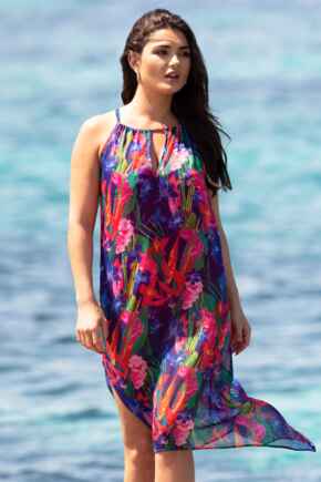 Crinkle Chiffon Hanky Hem Beach Dress - Mauritius