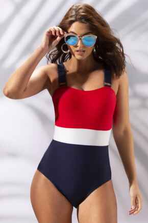 Colour Block Control Swimsuit - Red/White/Navy