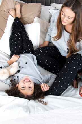 Star Print Jersey Jogger Cotton Pyjama Set - Grey/Black