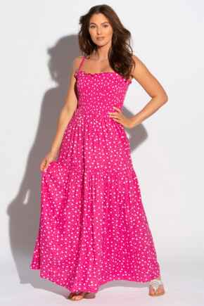 Removable Straps Tiered Skirt Maxi Dress - Pink/White