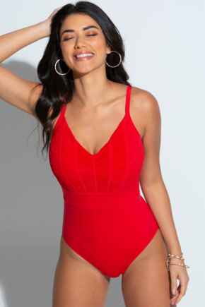Ruched Pleated Control Swimsuit - Red