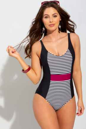 Sea Breeze Control Swimsuit - Black/White/Purple