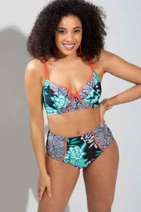 Sea Breeze High Waisted Control Brief - Green/Black/Coral