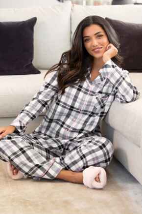 Cosy Check Pyjama Set - Black/Ivory