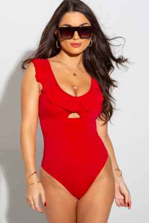 Space Frill Non Wired Swimsuit - Red