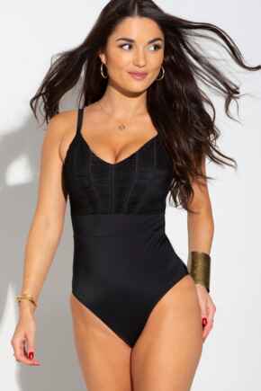 Ruched Pleated Control Swimsuit - Black
