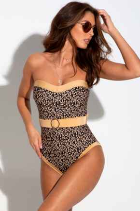 Casablanca Removable Straps Belted Control Swimsui - Black/Gold