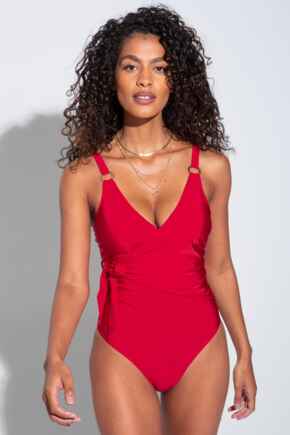 Samoa Wrap Over Control Swimsuit - Red