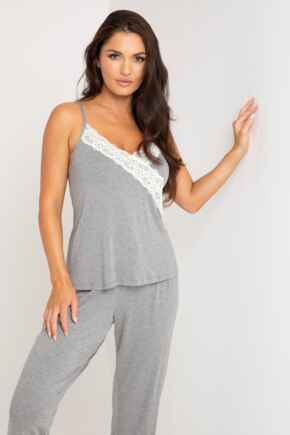 Sofa Loves Lace Secret Support Soft Jersey Cami - Dove Grey/Ivory