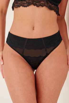 Mesh and Lace Thong - Black