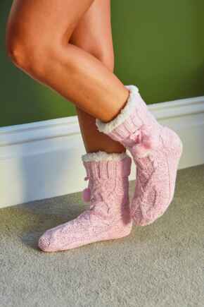 Cosy Cable Knit Slipper Sock  - Pink