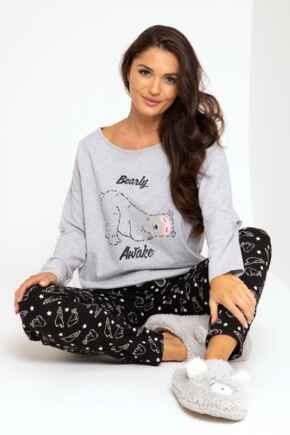 Bearly Awake Cotton Pyjama Set - Grey/Black