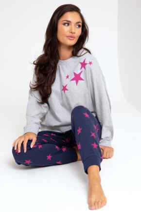 Star Print Jersey Jogger Pyjama Set  - Navy/Pink