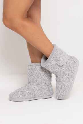 Cable Knit Bootie Slipper - Grey