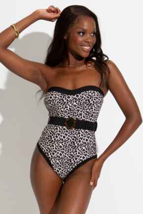 Removable Straps Belted Control Swimsuit - Leopard