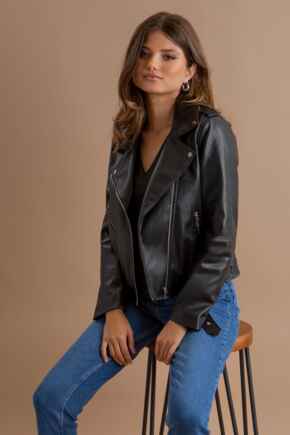 Michelle Vegan Leather Biker Jacket - Black