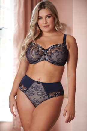 Sofia Emb Lace Embroidered Deep Brief - Navy/Blush