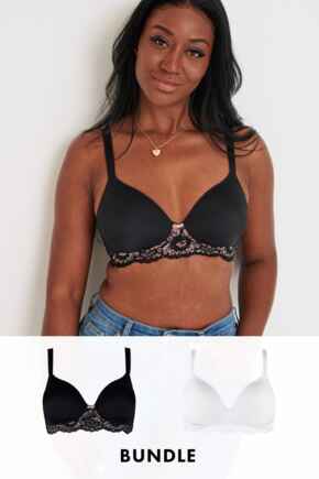 Opulence T Shirt Non Wired Bra Bundle - Black Pink and White