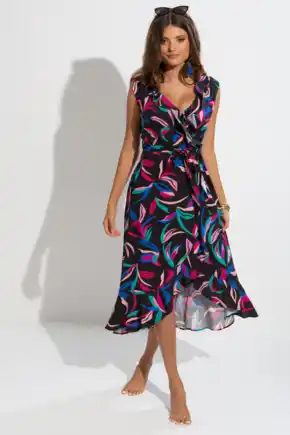 Midaxi Wrap Beach Dress - Multi