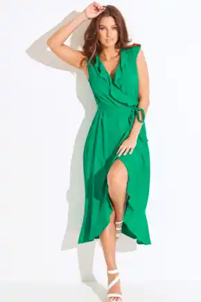 Midaxi Wrap Beach Dress - Green