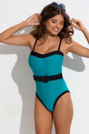 Removable Straps Belted Control Swimsuit - Teal/Black