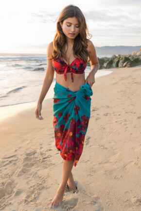 Recycled Luxe Chiffon Sarong - Red/Teal