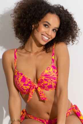 Freedom Lightly Padded Underwired Tie Top - Pink/Yellow