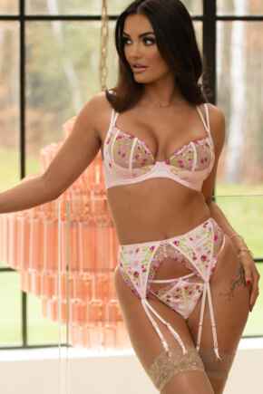 India Embroidery Deep Suspender - Soft Pink