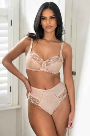 Sofia Emb Lace Embroidered Deep Brief - Latte