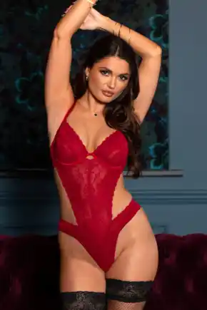 For Your Eyes Only Underwire Crotchless Body - Red