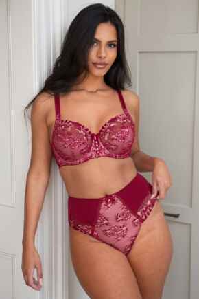 Sofia Emb Lace Embroidered Deep Brief - Red