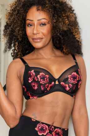 Soiree Embroidery Side Support Bra - Black/Pink