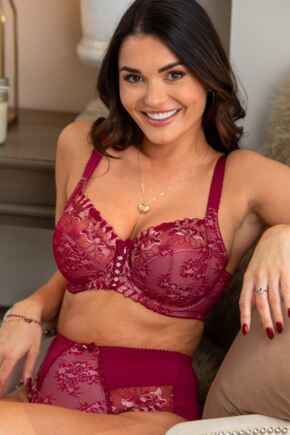 Sofia Lace Embroidered Side Support Bra - Red