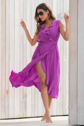 LENZING™ ECOVERO™ Viscose Midaxi Wrap Beach Dress - Ultraviolet