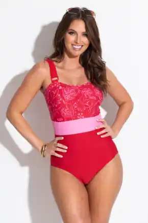 Palm Springs Colour Block Tummy Control Swimsuit - Red/Pink
