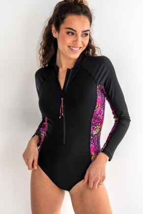 Energy Long Sleeved Zip Front Paddle Swimsuit - Black/Confetti