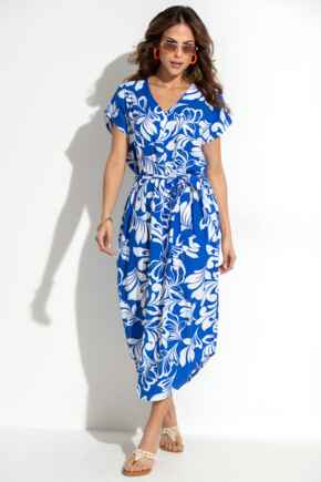 LENZING™ ECOVERO™ Viscose Belted Beach Kaftan Dress - Blue/White