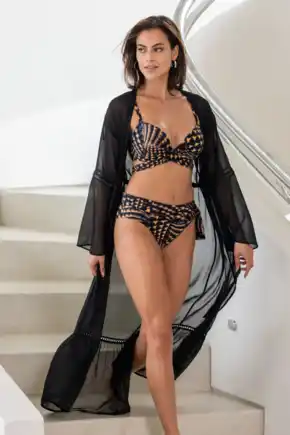 Long Sleeve Chiffon Maxi Beach Kimono - Black