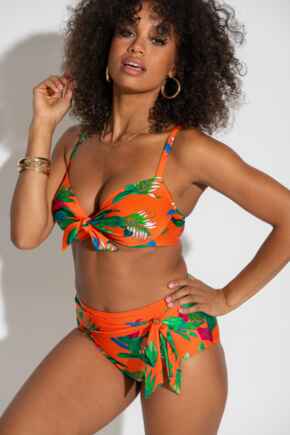 Paradiso Belted High Waisted Control Brief - Orange Tropical