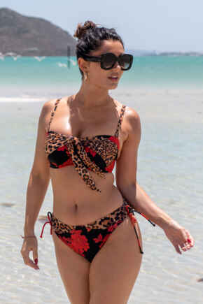 St Lucia Adjustable Bikini Brief - Rose/Leopard