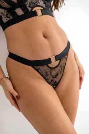 India Embroidery Thong - Black/Cosmetic
