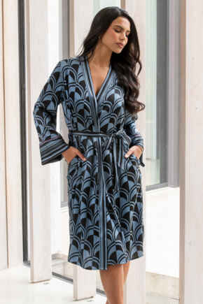  Satin Print Mix Midi Gown - Steel Blue/Black