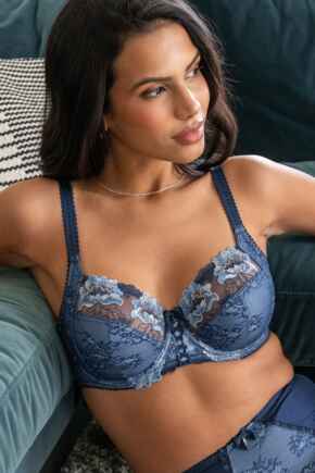 Sofia Lace Embroidered Side Support Bra D-M - Dusk/Blue