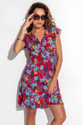 LENZING™ ECOVERO™ Viscose Frill Wrap Beach Dress  - Red Floral