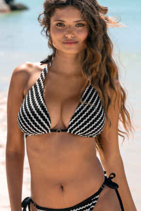 Sun City Crochet Non-Wired Triangle Bikini Top - Black/White