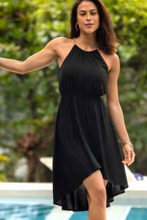 Gold Chain High Neck Beach Dress - Black