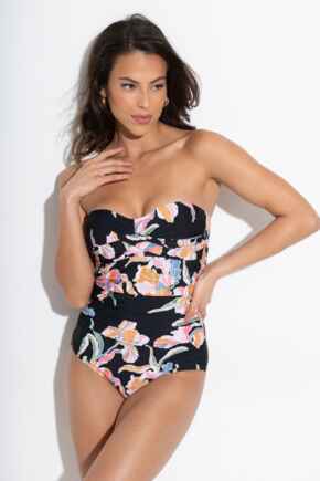Petite Santa Monica Strapless Tummy Control Swimsuit - Black Floral