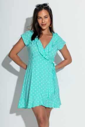 Woven EcoVero™ Frill Wrap Dress - Mint Spot 